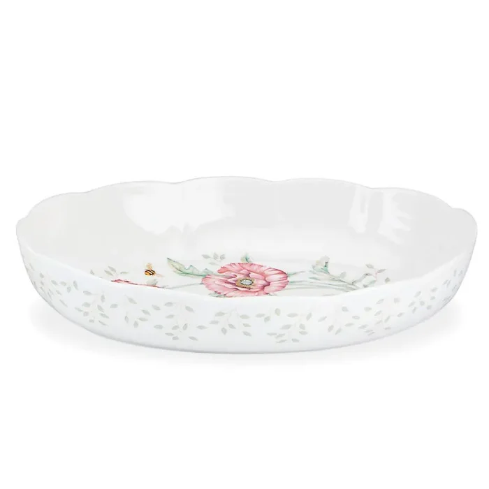 Butterfly Meadow Scalloped 9 in. Dia 2 Qt. Multi Color Porcelain Oval Baker