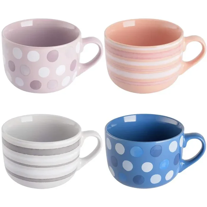 Cappuccino Bliss – Piece 23 oz. Stoneware Latte Cup Set in Assorted Designs