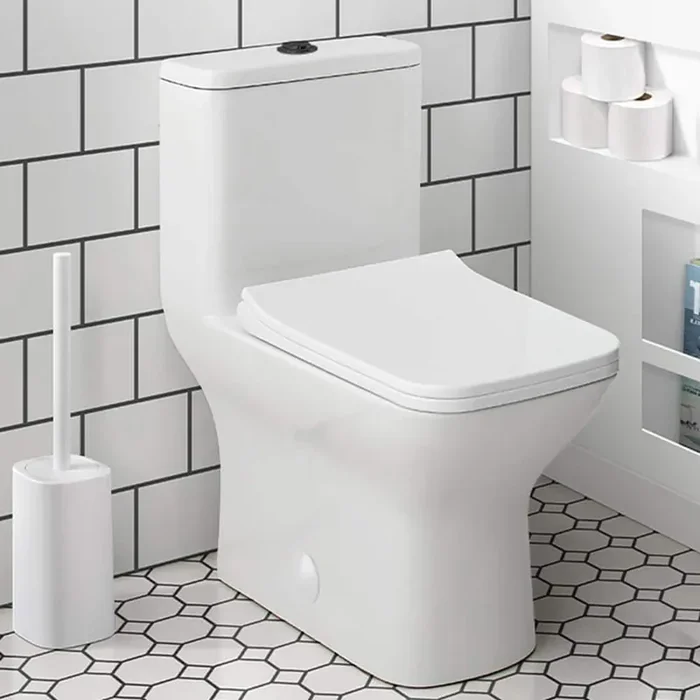 Carre 1-piece 1.1/1.6 GPF Dual Flush Square Toilet in. Glossy White with Black Hardware Seat Included