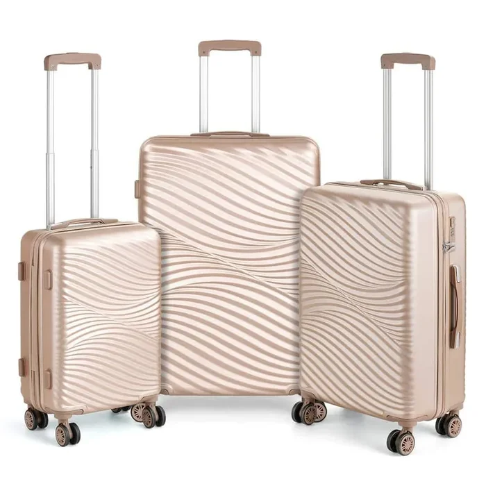 Catalina Waves Nested Hardside Luggage Set in Elegant Gold, 3 Piece – TSA Compliant