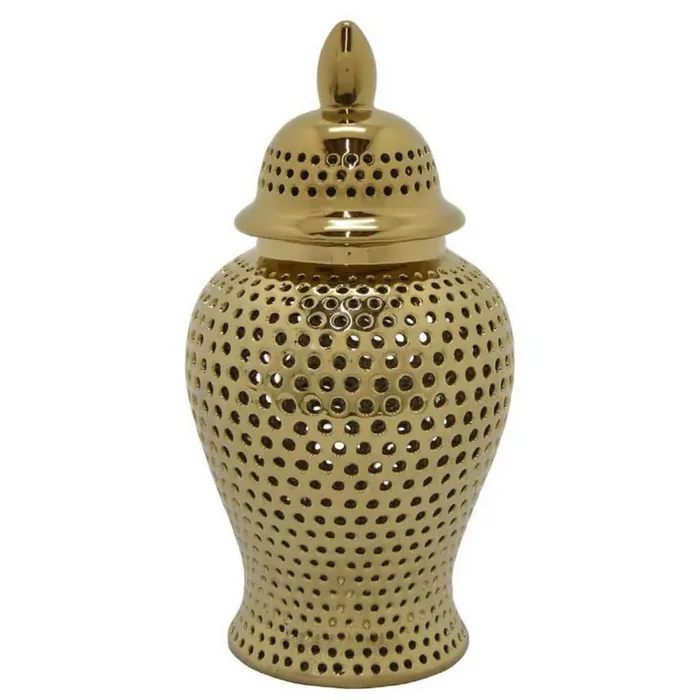 Ceramic Jar with Carved Lattice Design