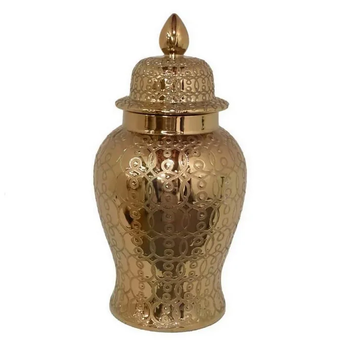 Ceramic Jar with Carved Lattice Design