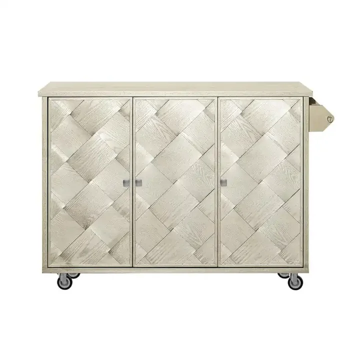 Champagne Ash Veneer 51.2 in. Kitchen Cart with Drop Leaf, Farmhouse Kitchen Island on Wheels with Internal Storage Rack