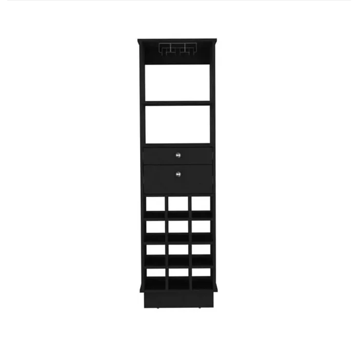 Classic Bar Cabinet 12-Bottle Black Wine Rack with Two Drawers 1 Shelf for Dining Room