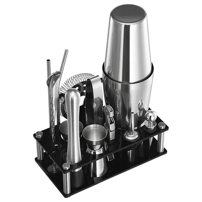 Cocktail Shaker Set, 14-Piece Stainless Steel Bar Tools with Acrylic Stand, Boston Bartender Kit Accessories Mixer Spoon