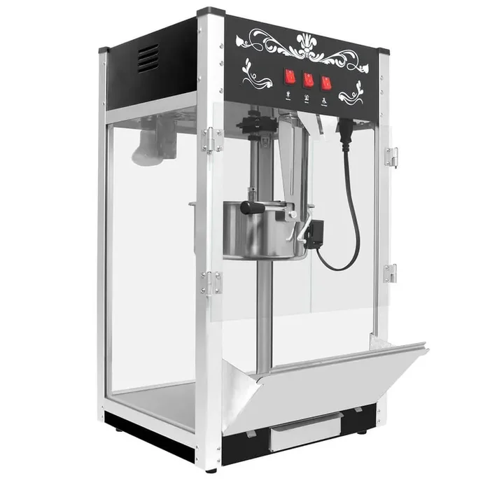 Commercial 1440 W 16 oz. Black Hot Air Countertop Popcorn Machine with Stainless Steel Scoop, Oil Spoon & 3 Popcorn Cups