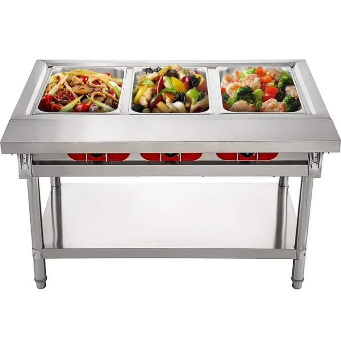 Commercial Electric Food Warmer 3-Pot Steam Table Food Warmer 18 Qt. /Pan with Lids with 7 In. Cutting Board Food