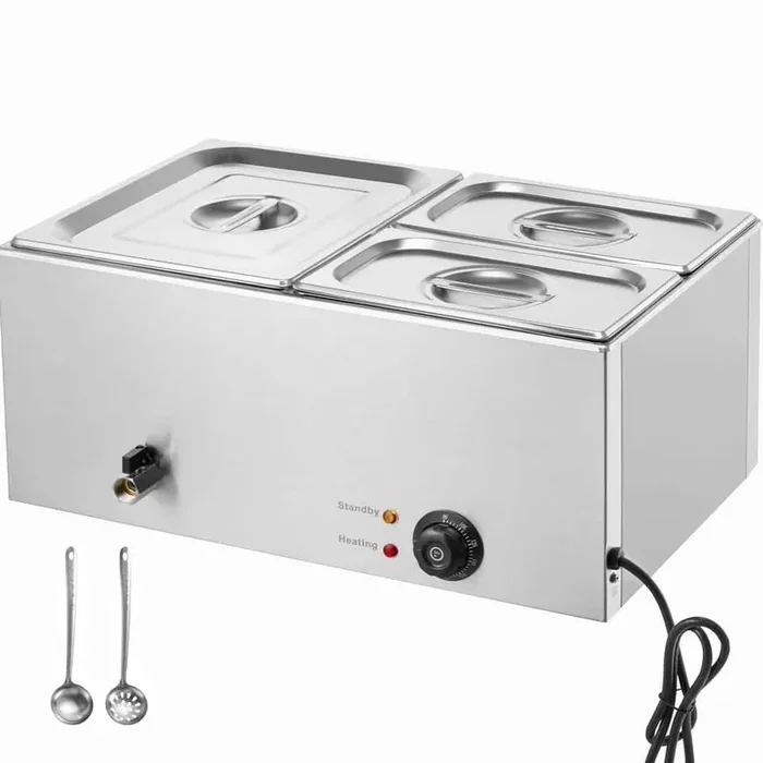 Commercial Food Warmer 1 x 19 qt. Electric Steam Table 1200 Watt Countertop Stainless Steel Buffet Bain Marie, Silver