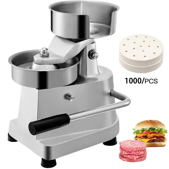Commercial Hamburger Patty Maker 5 in. Stainless Steel Hamburger Patty Press with 1,000 Pcs Papers