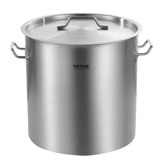 Commercial Stockpot 53 qt. Stainless Steel Nonstick in Silver Cookware Sauce Pot with Lid and Manual, Heavy Duty