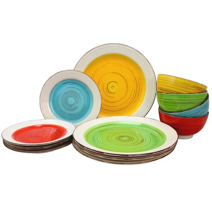 Confetti Band 12 Piece Mix & Match Ceramic Dinnerware Set
