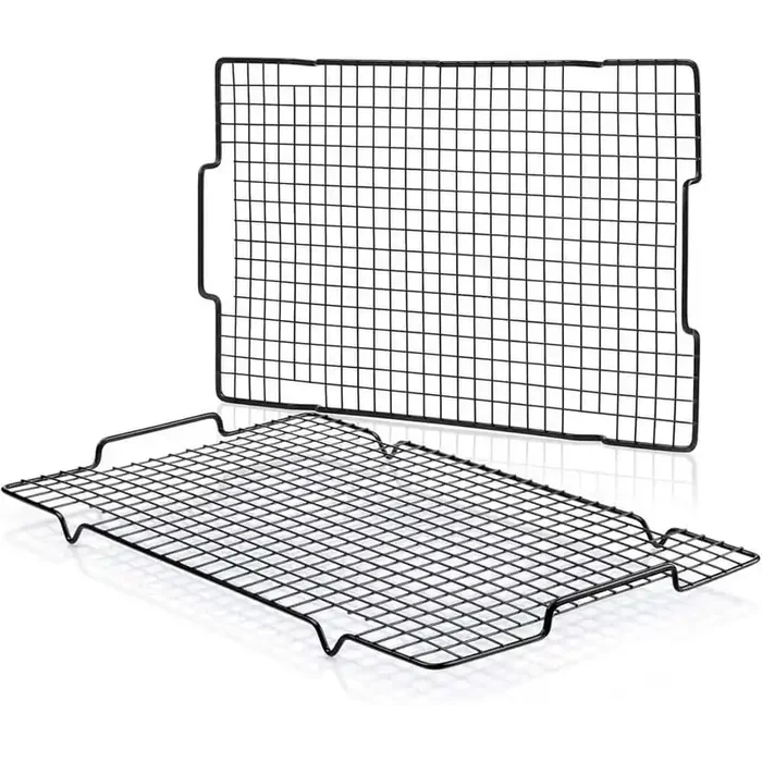 Cooling Rack 2-Piece Black Nonstick Baking Rack with Handle Fits Half Sheet Pan, Oven Safe Wire Smoker Rack Tool/Plastic
