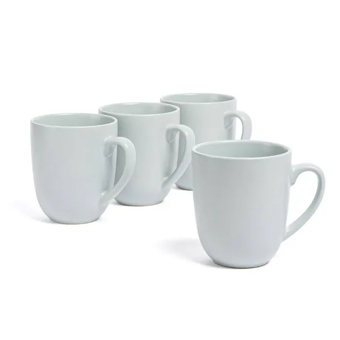 Coupe 15 oz. Semi-Matte Fog Blue Hand-Finished Stoneware Mugs, (Set of 4)