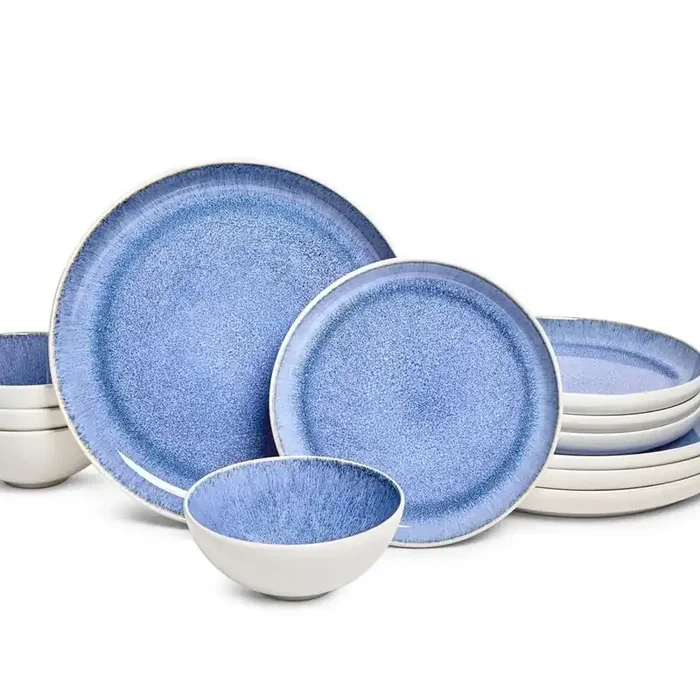 Cove 12-Piece Stoneware Dinnerware Set, Blue, Round, Service for 4, Microwave and Dishwasher Safe
