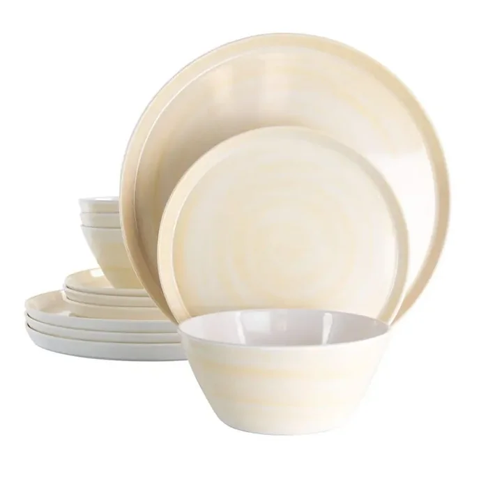 Crafted Clay 12 Piece Lightweight Melamine Dinnerware Set in Cream