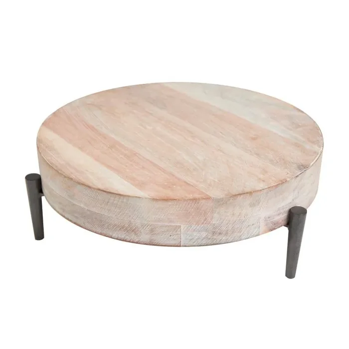 Cream Mango Wood Decorative Tray with Black Metal Legs