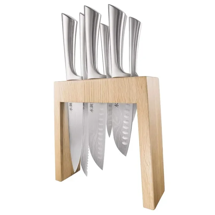 DAMASHIRO 7-Piece Stainless Steel Knife Set with Mizu Knife Block