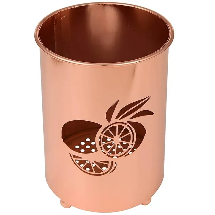 Deluxe Copper Plated Metal Utensil Holder Kitchen Tool Crock with Laser Cut Lemon Motif