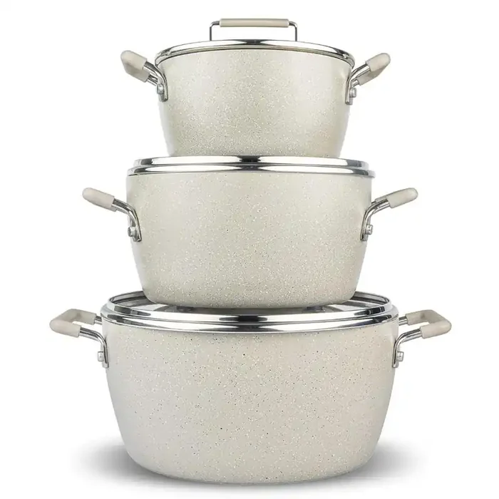 Desert Collection 6-Piece Speckled Beige Aluminum Nonstick Nesting Stock Pots Set