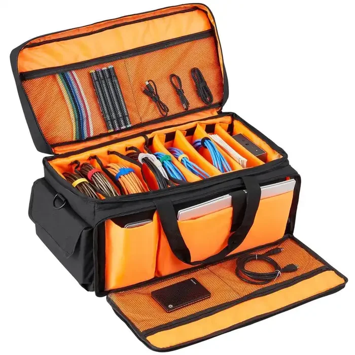 DJ Cable File Bag, 1200D Oxford Fabric, 9 Detachable Dividers, Padded Shoulder Strap, 23.6 x 11.8 x 12.7 in., Black