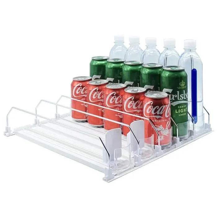 Drink Organizer for Fridge-White Automatic Pusher Glide, 12 oz 16 oz 20 oz-Soda Dispenser for Fridge-Holds up to 25-Cans