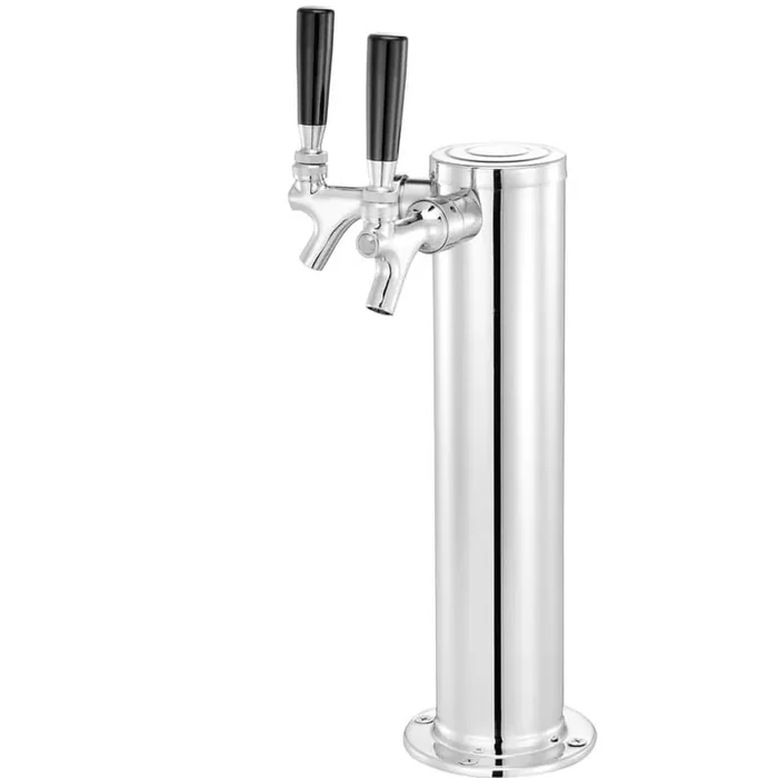 Dual Tap Draft Beer Tower Dispenser, Stainless Steel Kegerator Kit with Pre-Assembled Tubing, Silver Color