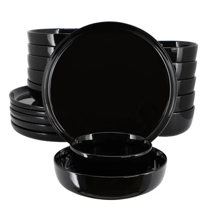 Duncan 18-Piece Porcelain Dinnerware Set in Black