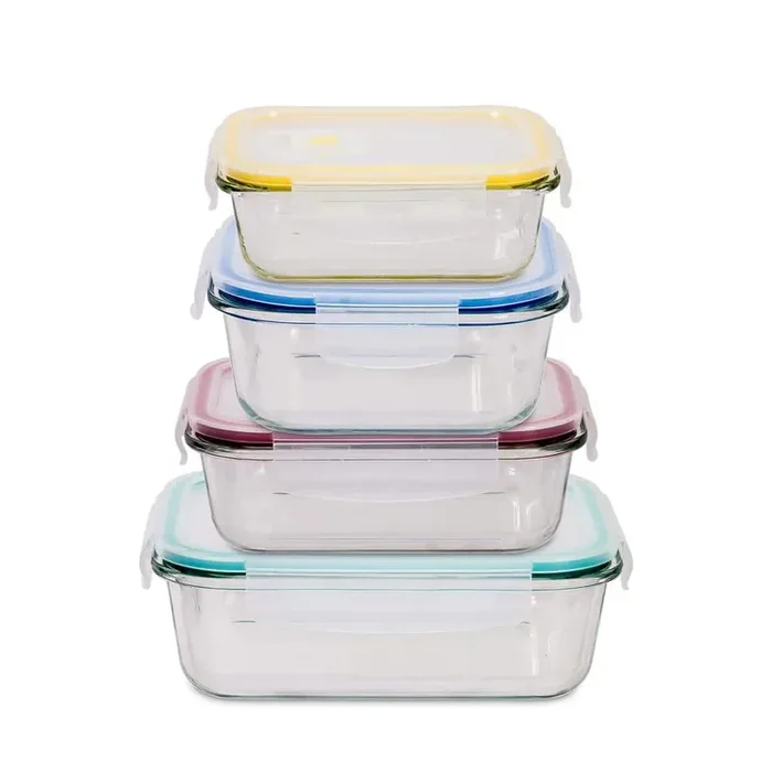 Durable Glass Meal Prep Food Containers With Snap Lock Lids – Set of 4-Borosilcate Glass Containers