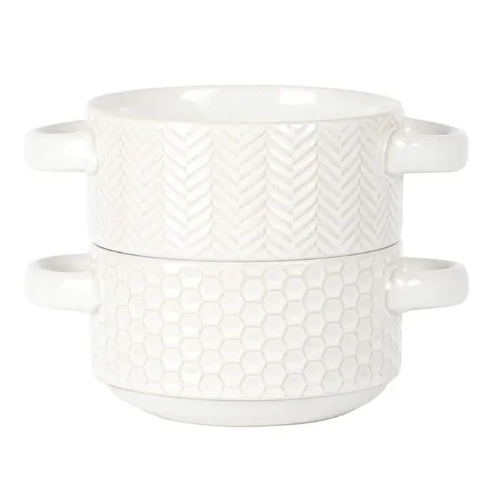 Earlhart 2 Piece 6 in. Ribbed Stoneware Soup Bowl Dinnerware Set with Handles in White