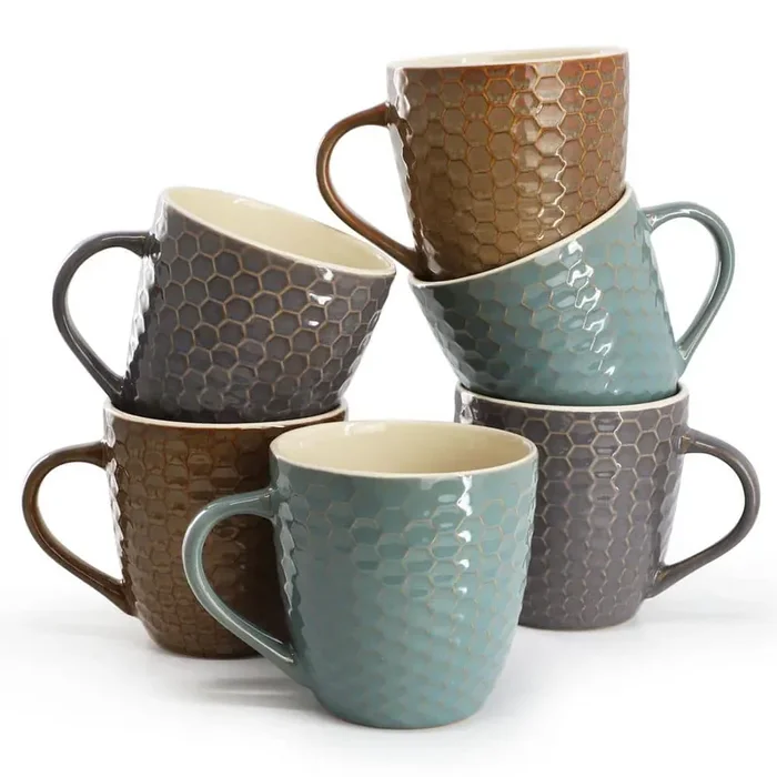 Elama Hex Mesh 6-Piece 15 oz. Mug Set, Assorted Colors