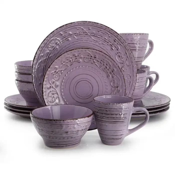 Elama Pacifica Tanzanite 16-Piece Stoneware Dinnerware Set in Purple
