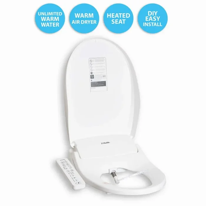 Electric Bidet Seat for Elongated Toilet with Unlimited Heated Water, Heated Seat, Dryer, Control Panel in White