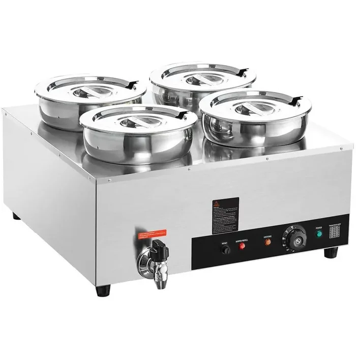 Electric Soup Warmer, 4 x 6.55 qt. Stainless Steel Pots, 1500-Watt Adjustable Temp 86~185°F, Bain Marie w/ Anti-Dry Burn