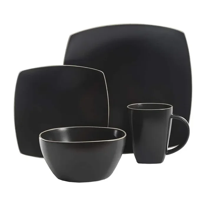 Elite Soho Lounge 16-Piece Matte Black Stone Dinnerware Sets (Service for Set for 4)