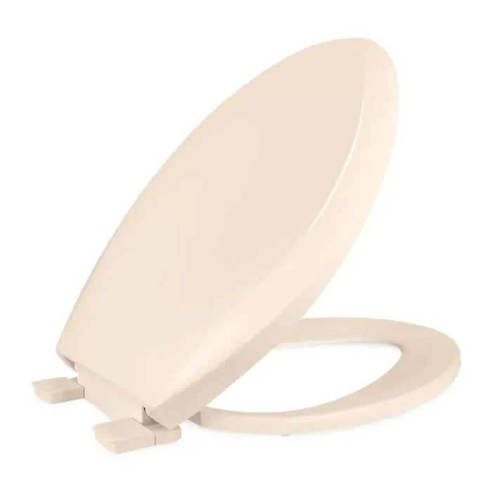 Elongated Slow-Close Toilet Seat with Adjustable Hinges and Easy Removal in Bone Molded Plastic, Standard Size Fit