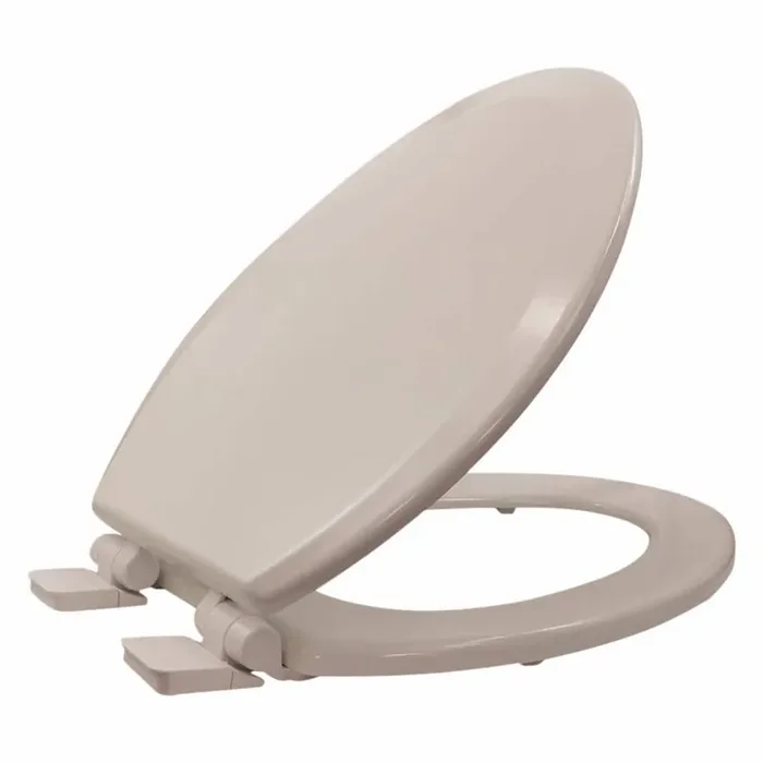 Elongated Slow-Close Toilet Seat with Adjustable Hinges and Easy Removal in Bone Molded Wood, Standard Size Fit