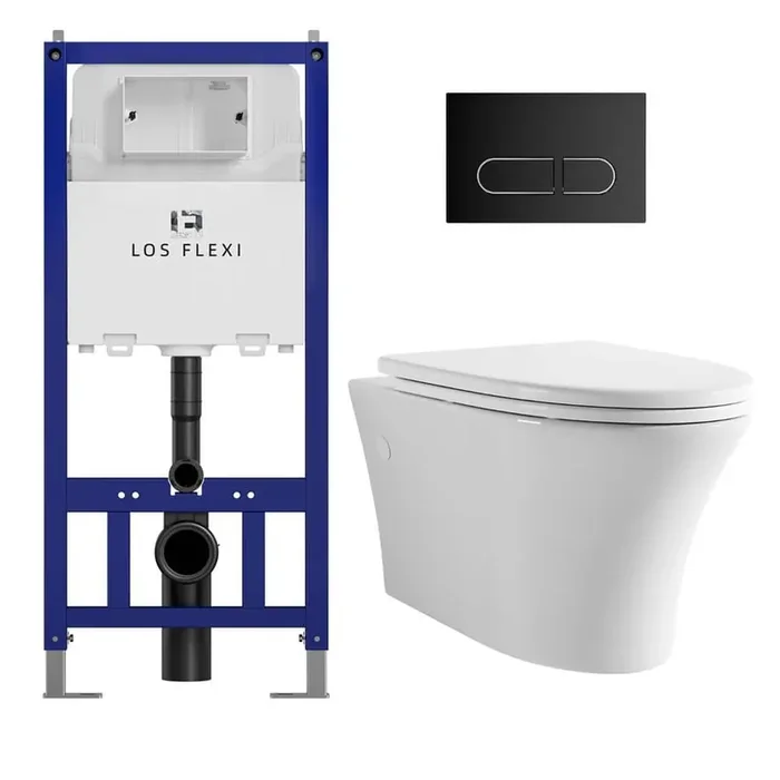 Elongated Wall Hung Toilet Combo Set White – 0.8/1.6GPF Dual Flush, Stable Concealed Tank Carrier System with Push Plate