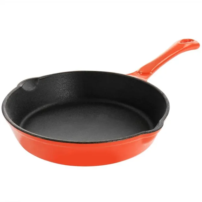 Enameled Round 8 in. Pre Seasoned Cast Iron Frying Pan in Orange