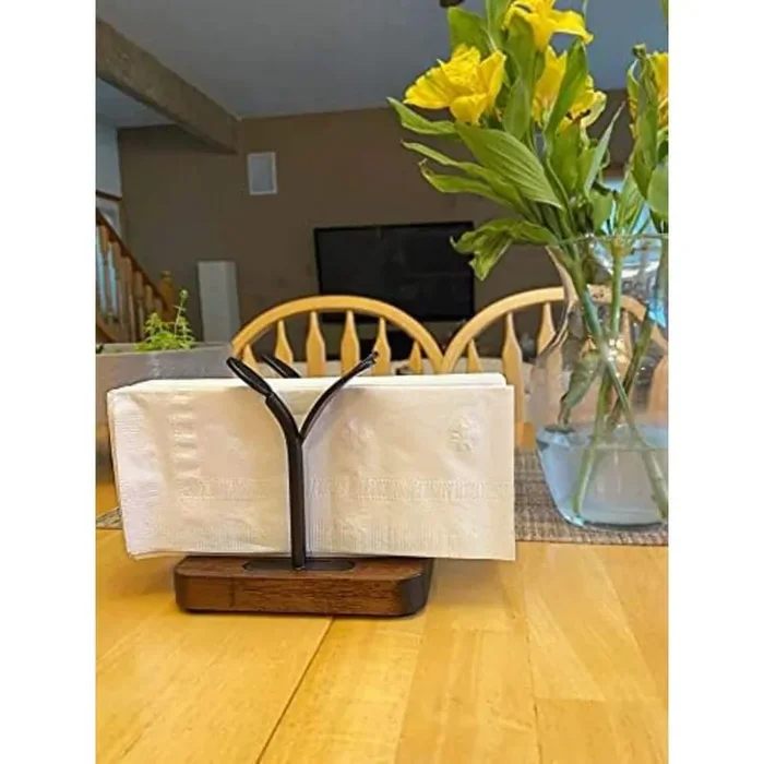 Freestanding Black Wooden Napkin Holder for Kitchen Countertop Picnic Table Indoor Outdoor Modern Home Decor