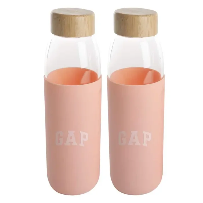 Gap Home 2-Piece 17 oz. Glass Hydration Bottle Set with Silicone Sleeve in Melon