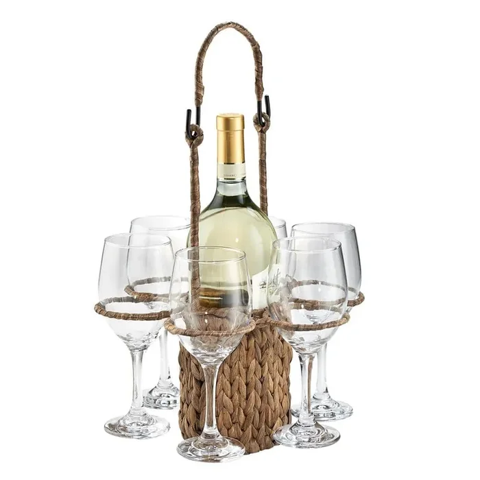 Garden Terrace Wine Tote, with 6-Wine Glasses 14 oz. 12 in. Dia x 17 in. H