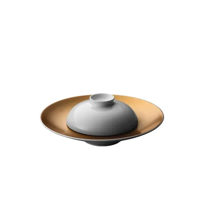 Gem 2pc Deep Presentation Plate And Bowl, White and Gold