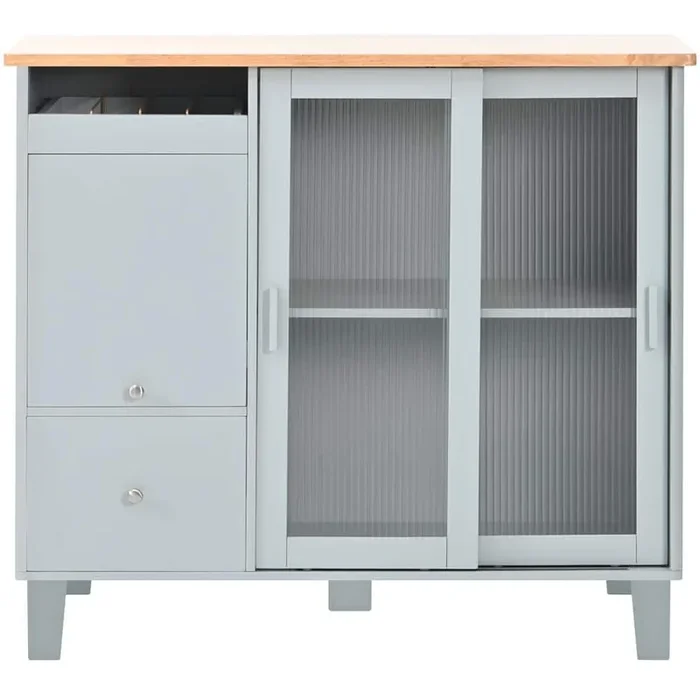 Grey Blue Rubber Wood Kitchen Cart with Led Light