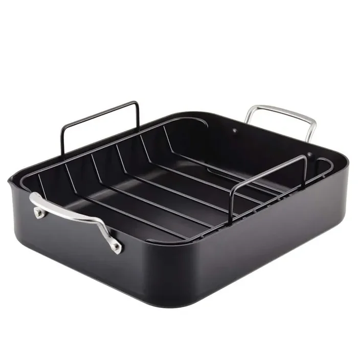 Hard Anodized 12.12 qt. Black Hard Anodized Aluminum Roasting Pan with Rack