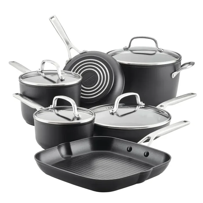 Hard-Anodized Induction 10-Piece Hard Anodized Aluminum Nonstick Cookware Set in Black