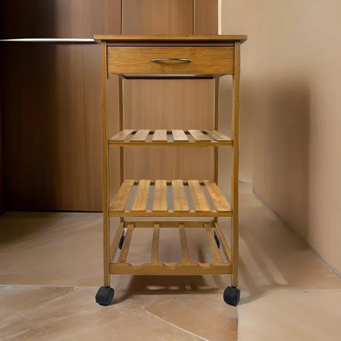 Harry Brown Bamboo Kitchen Cart with 1-Drawer and 3-Shelves