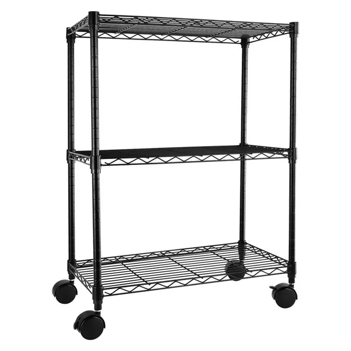 Heavy Duty 3-Shelf Shelving with Wheels, Simple Deluxe Adjustable Storage Units, Steel Organizer Wire Rack in Black