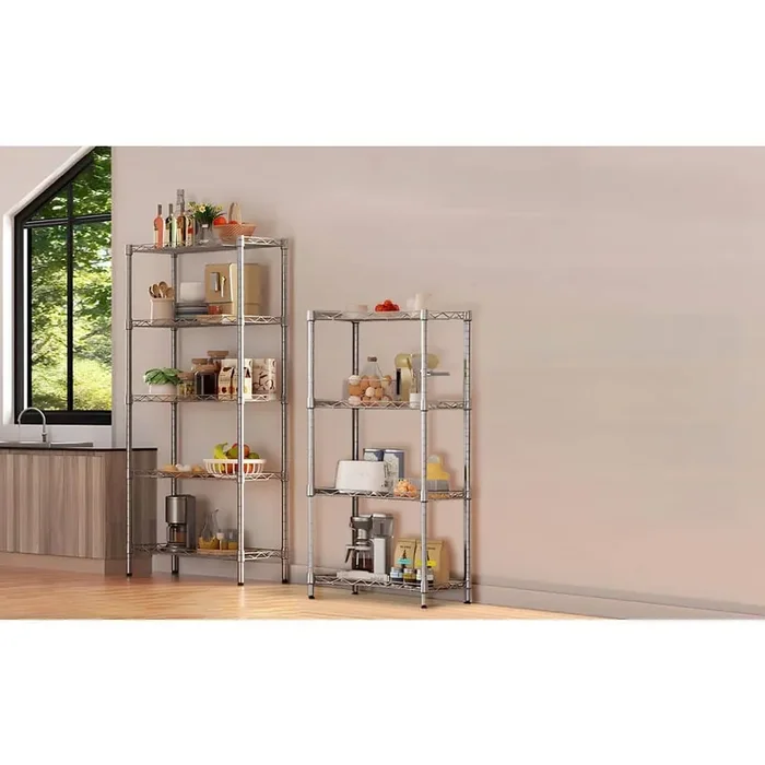 Heavy Duty Shelving Unit, Wire Metal Stackable Storage, 5-Tier Shelf for Kitchen in Chrome