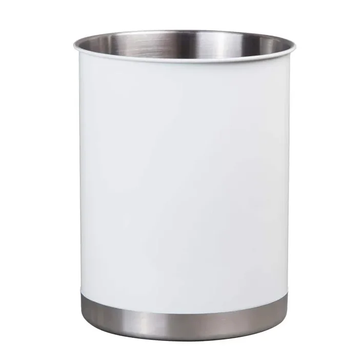 Heavy Gauge White 5 in. Dia. x 6-1/4 in. H Small Stainless Steel Tool Crock Utensil Flatware Holder