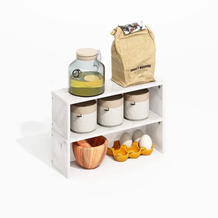 Helena Light Marble 18 in. Kitchen Stackable Organizer Shelf (Set of 2)